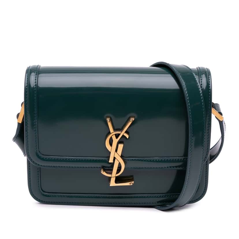 Saint Laurent Small Calfskin Solferino Satchel In Box Green Leather Good condition - Front View