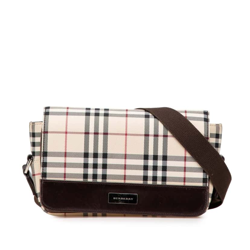 Burberry House Check Canvas Flap Crossbody Brown Canvas Good condition - Front View