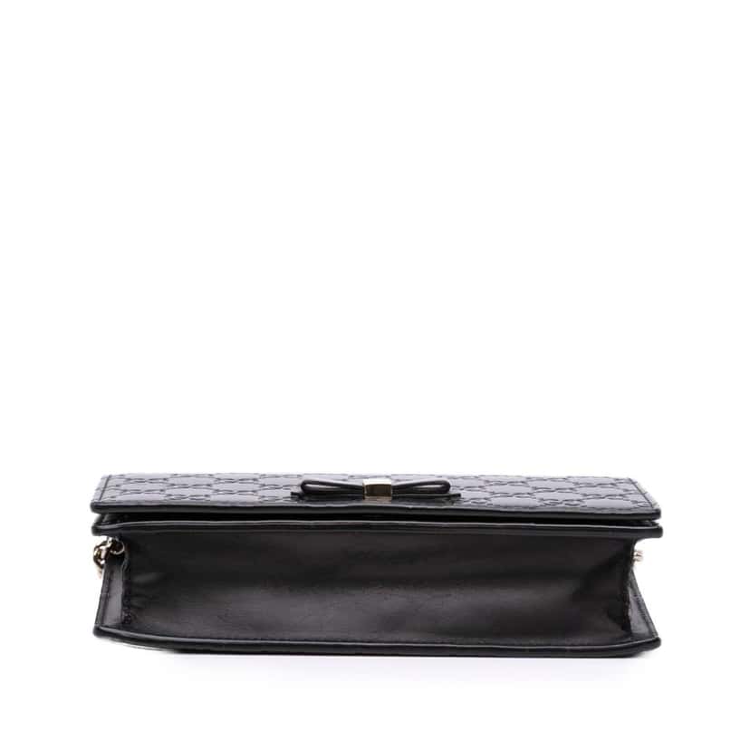 Gucci Mini Guccissima Bow Signature Wallet On Chain Black Leather Good condition - Inside View