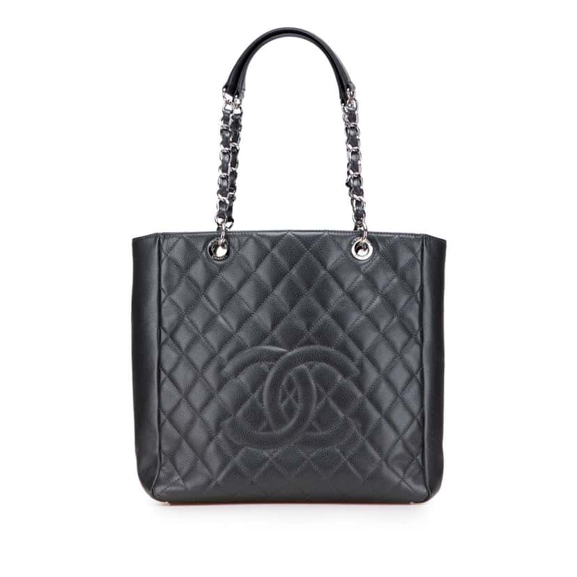 Chanel Caviar Vertical Grand Shopping Tote Black Leather Good condition - Front View