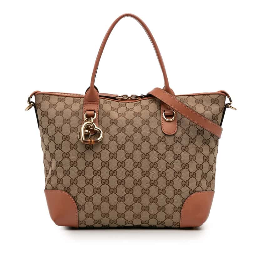 Gucci GG Canvas Heart Bit Satchel Brown Canvas Good condition - Front View