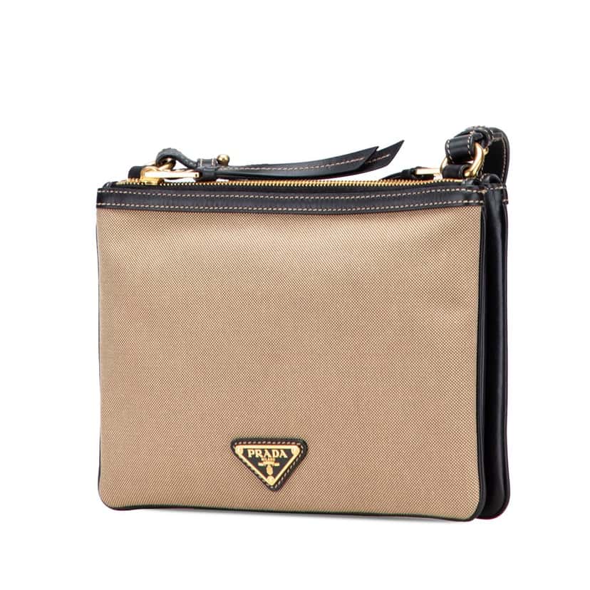 Prada Canvas Canapa Logo Double Zip Crossbody Brown Canvas Good condition - Back View