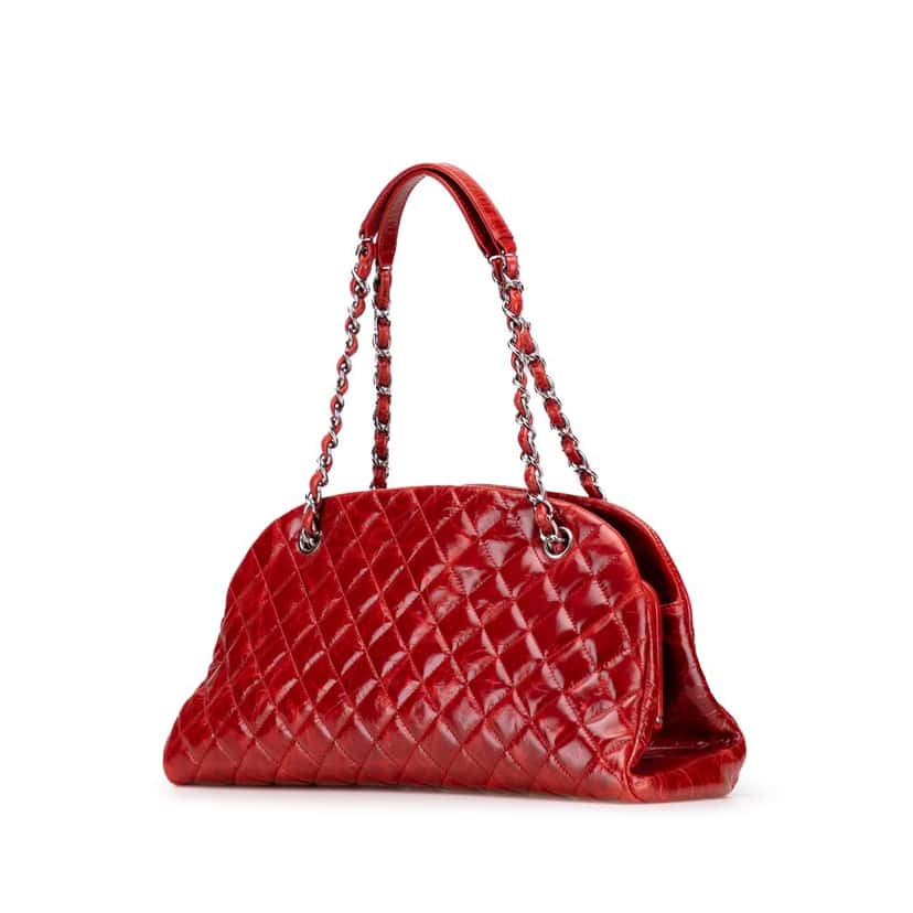 Chanel Large Glazed Calfskin Mademoiselle Bowling Bag Red Leather Good condition - Back View