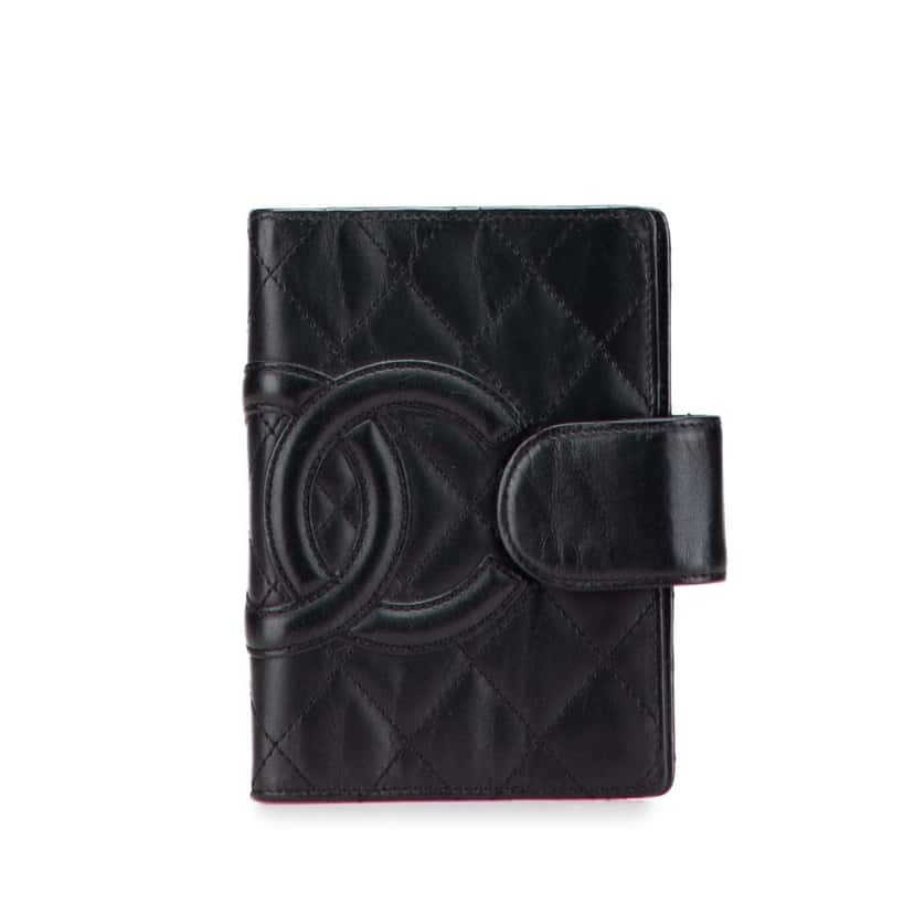 Chanel Cambon Ligne Quilted Lambskin Notebook Cover Black Leather Good condition - Front View