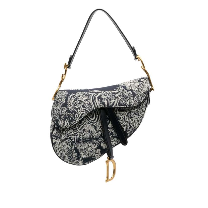 Dior Canvas Reverse Embroidered Toile De Jouy Saddle Bag Blue Canvas Good condition - Front View