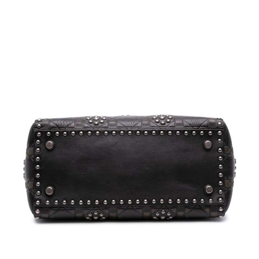 Dior Medium Calfskin Cannage Embossed Flower Studded Supple Lady Dior Black Leather Good condition - Inside View