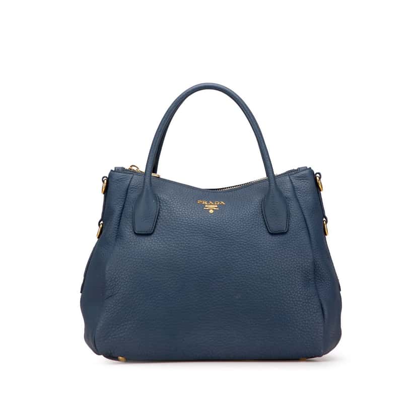 Prada Vitello Daino Sacca 2 Manici Convertible Tote Blue Leather Good condition - Front View