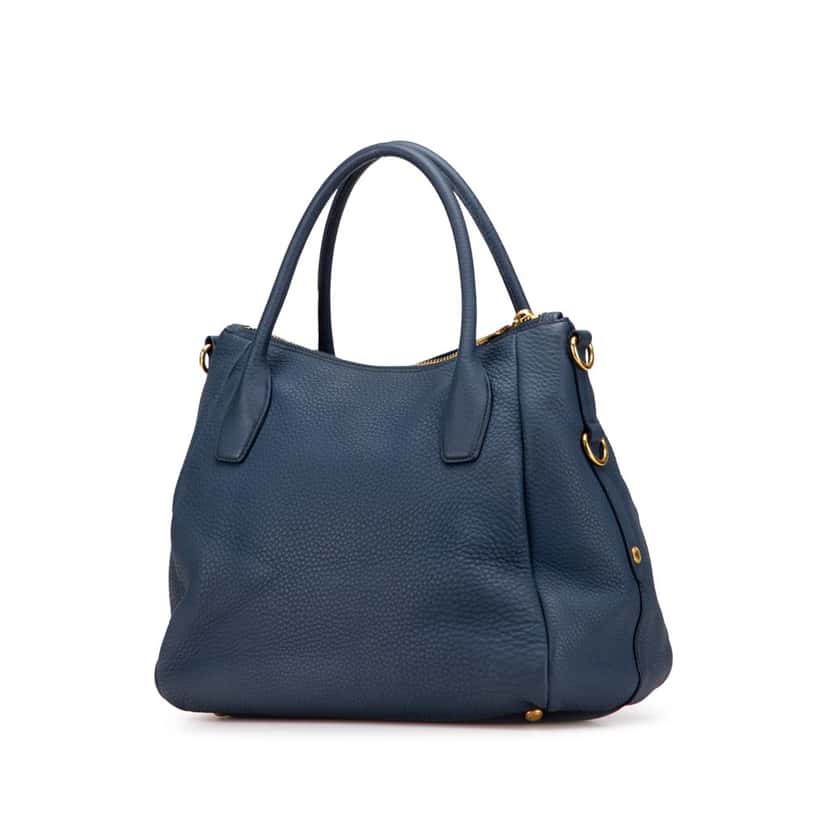 Prada Vitello Daino Sacca 2 Manici Convertible Tote Blue Leather Good condition - Back View