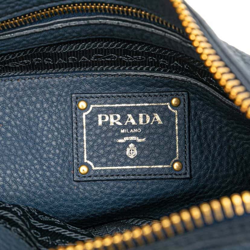 Prada Vitello Daino Sacca 2 Manici Convertible Tote Blue Leather Good condition - Box View