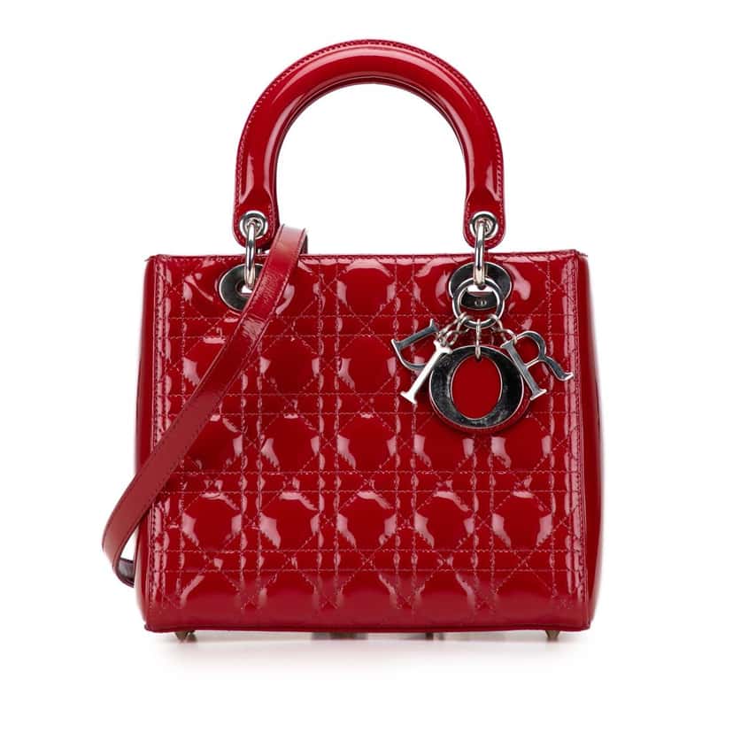 Dior Medium Patent Cannage Lady Dior Red Leather Very good condition - Front View