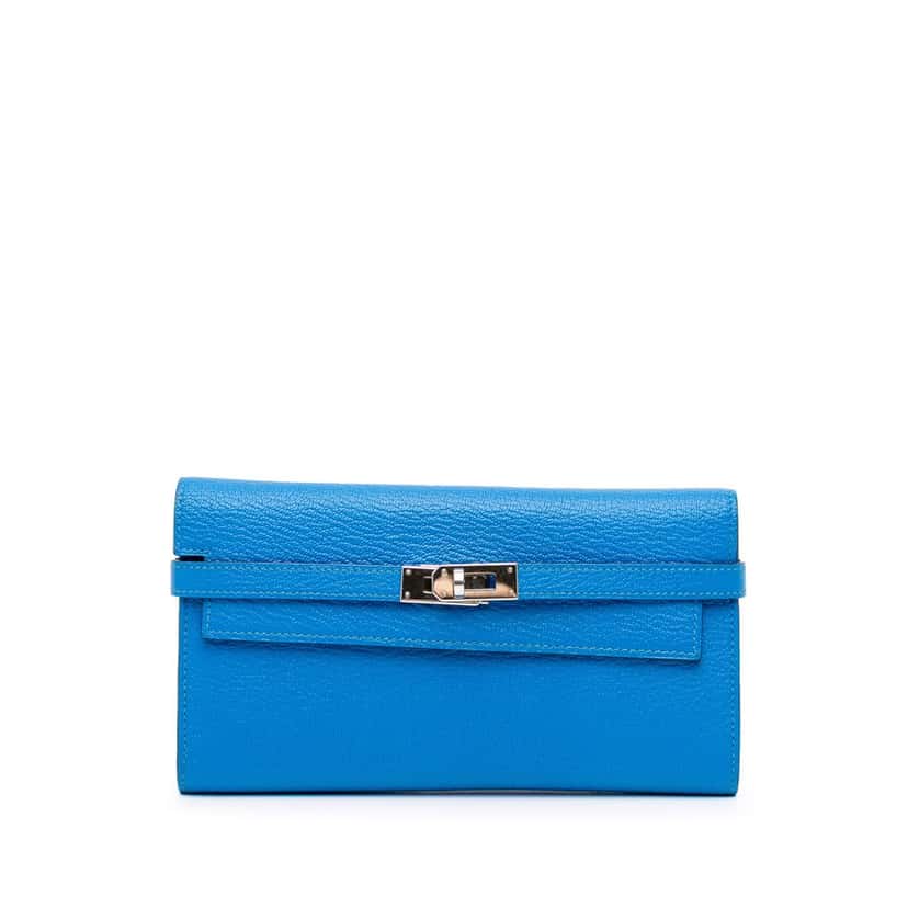 Hermès Chevre Mysore Kelly Longue Wallet Blue Leather Good condition - Front View