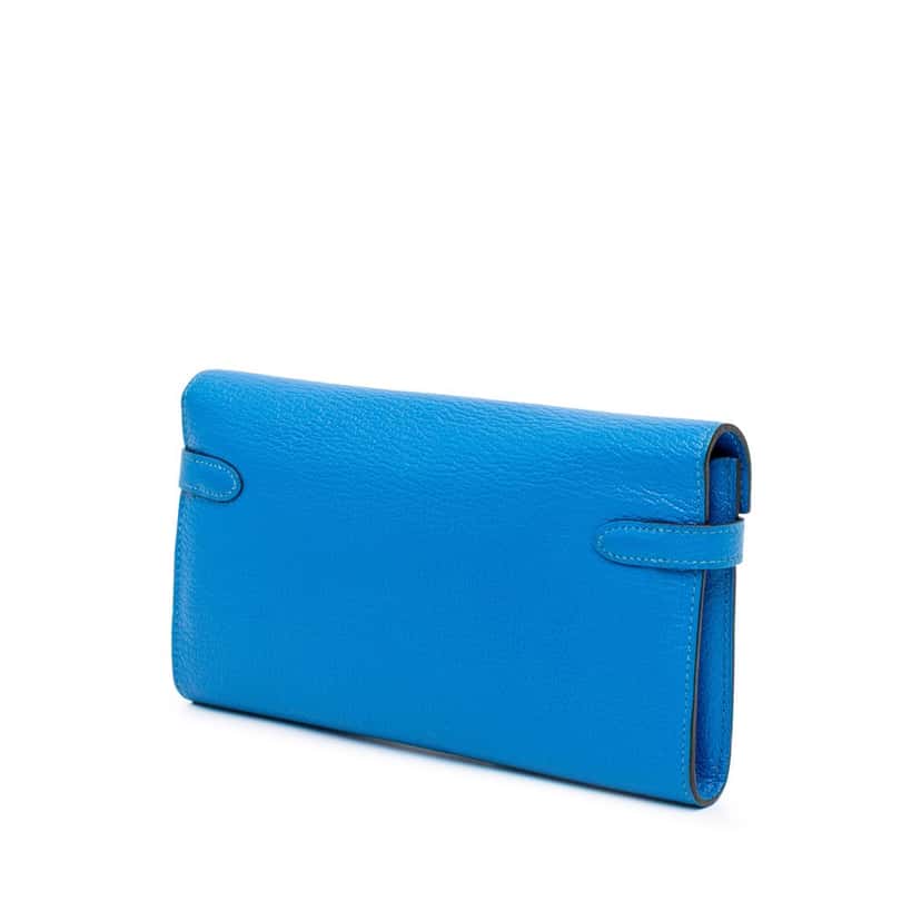 Hermès Chevre Mysore Kelly Longue Wallet Blue Leather Good condition - Back View