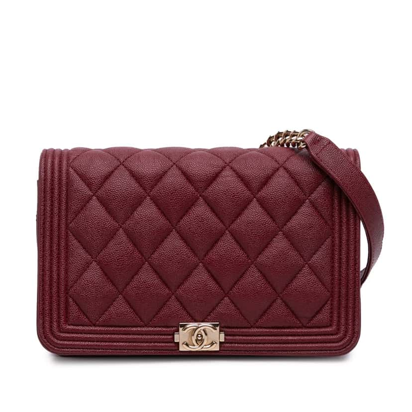 Chanel Quilted Caviar Boy Wallet on Chain Red Leather Good condition - Front View