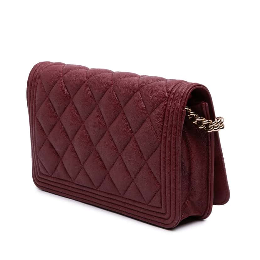 Chanel Quilted Caviar Boy Wallet on Chain Red Leather Good condition - Back View