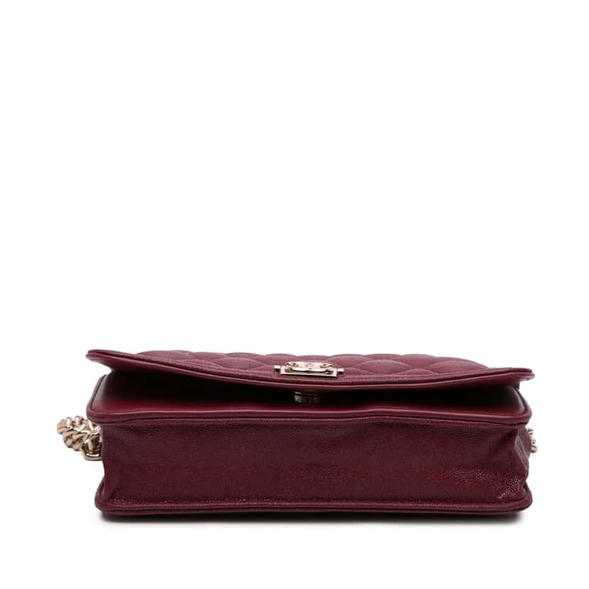 Chanel Quilted Caviar Boy Wallet on Chain Red Leather Good condition - Inside View