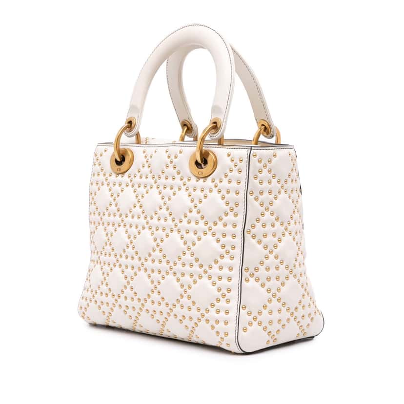 Dior Medium Calfskin Cannage Studded Supple Lady Dior White Leather Good condition - Back View