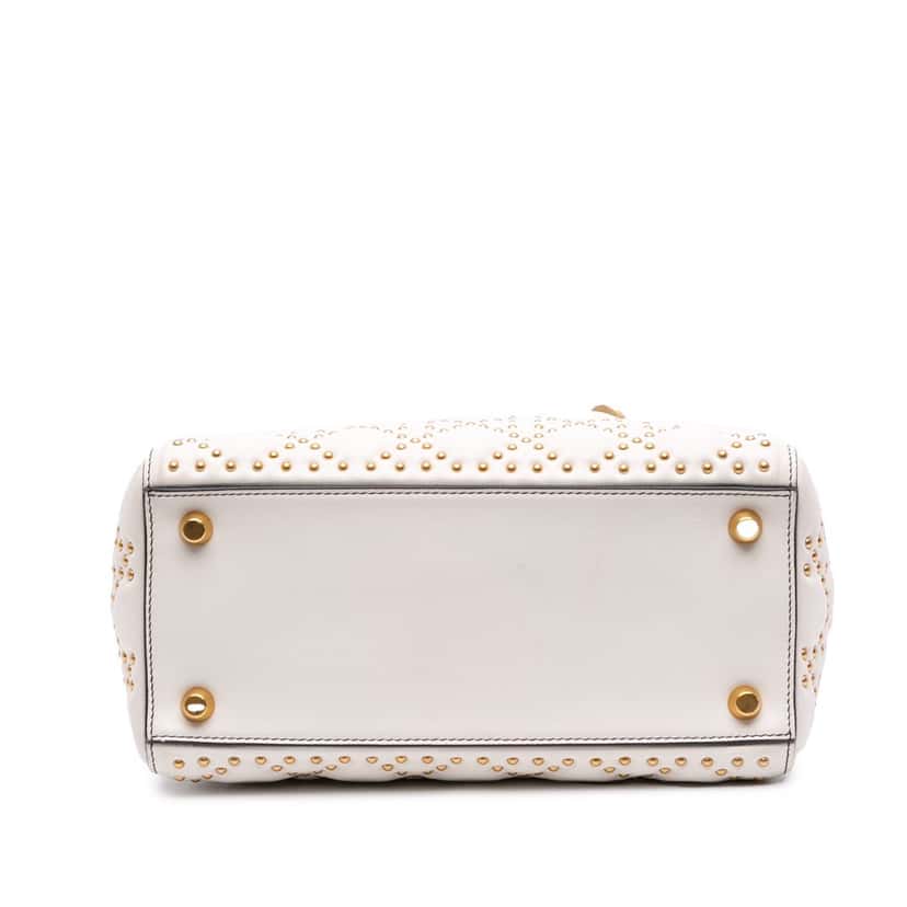Dior Medium Calfskin Cannage Studded Supple Lady Dior White Leather Good condition - Inside View