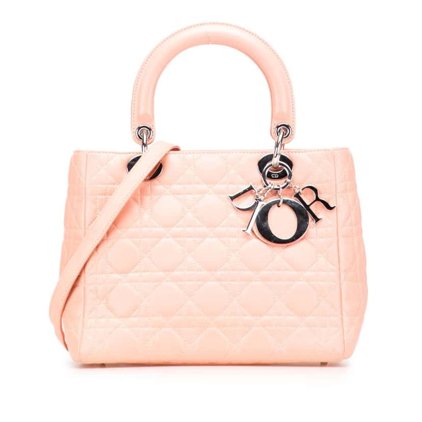 Dior Medium Lambskin Cannage Lady Dior Pink Leather Good condition - Front View