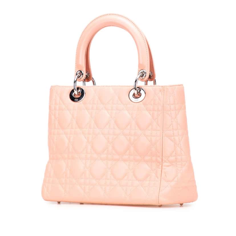 Dior Medium Lambskin Cannage Lady Dior Pink Leather Good condition - Back View