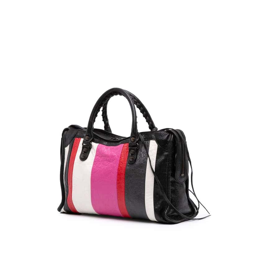Balenciaga Small Lambskin Motocross Striped Classic City Satchel Black Leather Good condition - Back View