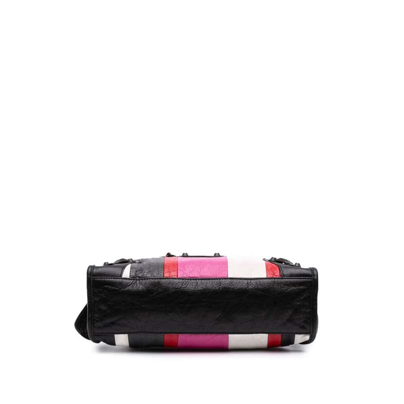 Balenciaga Small Lambskin Motocross Striped Classic City Satchel Black Leather Good condition - Inside View