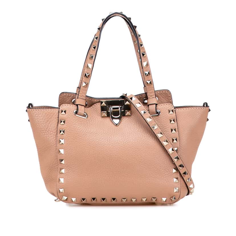 Valentino Mini Grainy Calfskin Rockstud Satchel Brown Leather Good condition - Front View