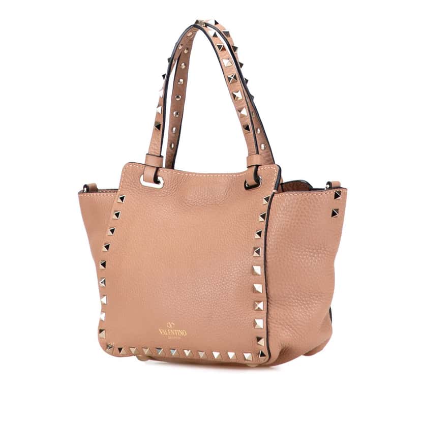 Valentino Mini Grainy Calfskin Rockstud Satchel Brown Leather Good condition - Back View