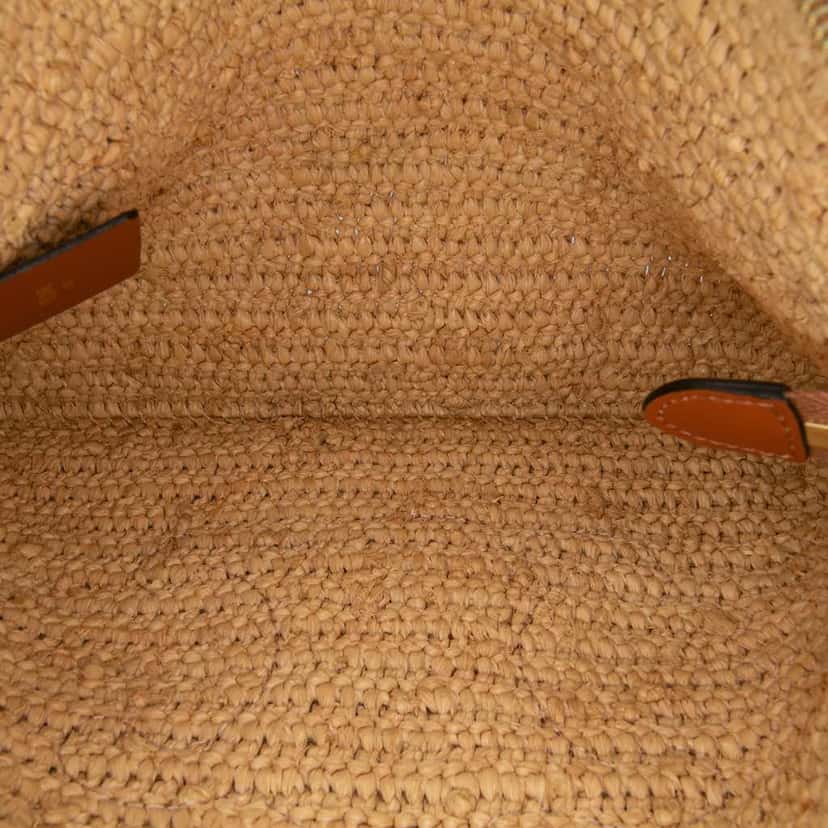 Celine Raffia Cuir Triomphe Zip Pouch Brown Good condition - Model View