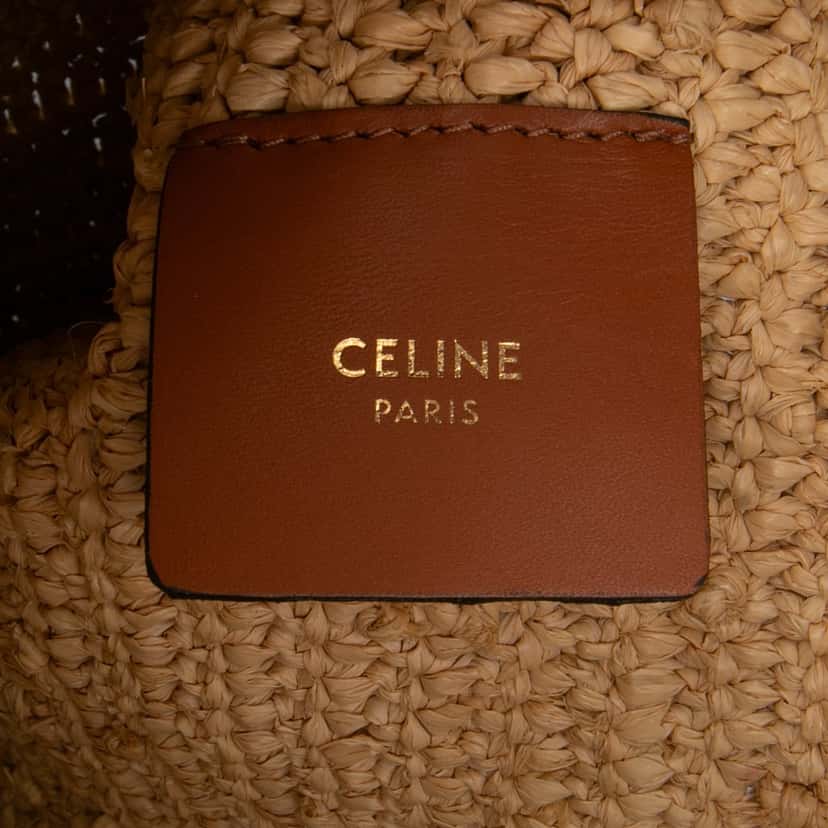 Celine Raffia Cuir Triomphe Zip Pouch Brown Good condition - Box View