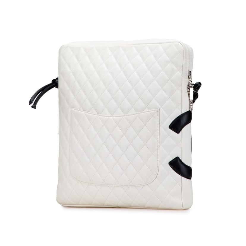 Chanel Maxi Lambskin Cambon Ligne Crossbody White Leather Good condition - Back View