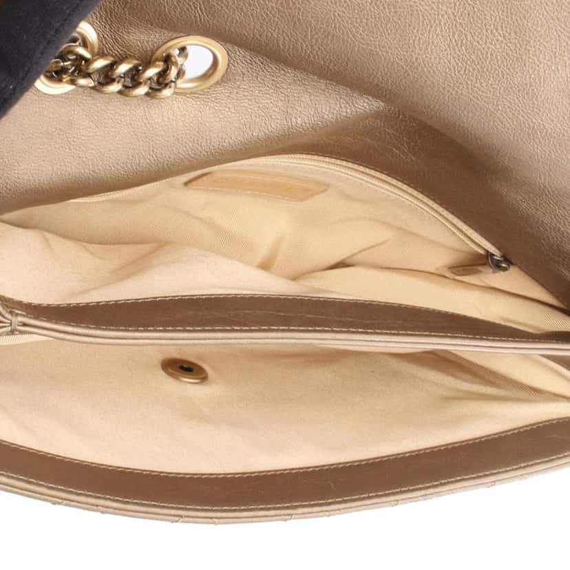 Chanel Medium Quilted Metallic Lambskin CC Crown Flap Brown Leather Good condition - Inside View