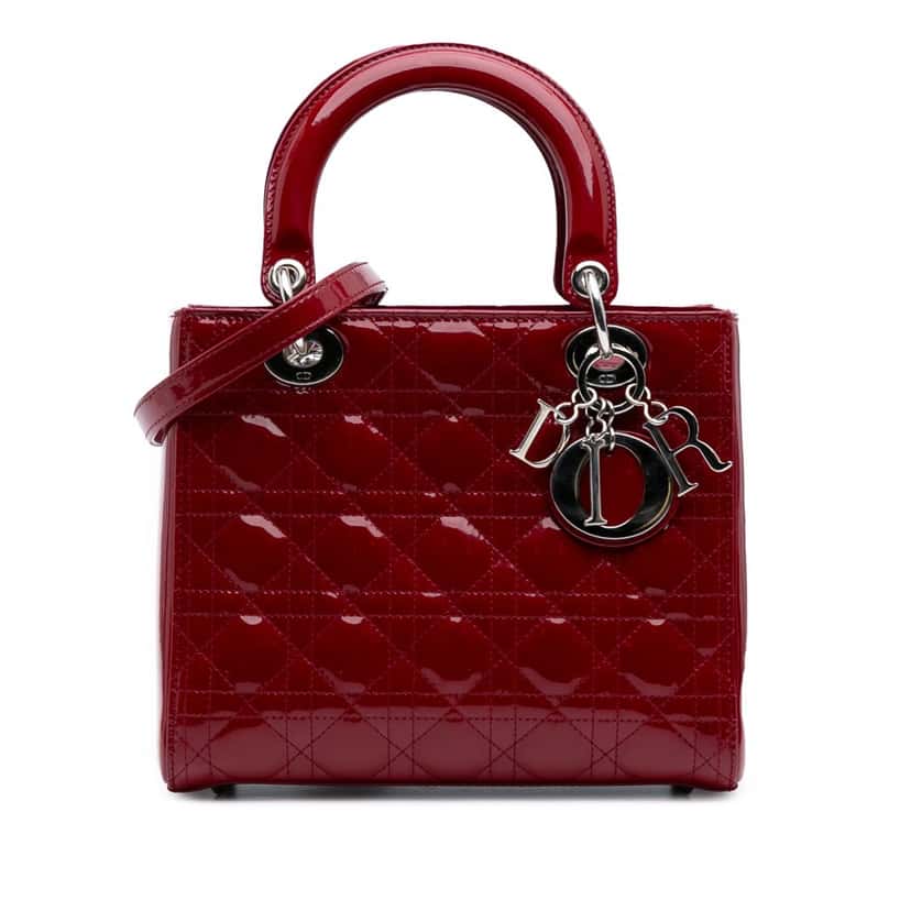 Dior Medium Patent Cannage Lady Dior Red Leather Good condition - Front View