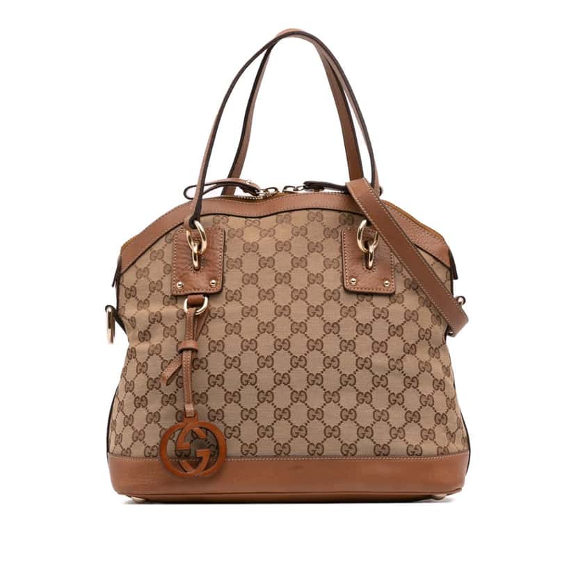 Gucci Medium GG Canvas Charm Dome Satchel Brown Canvas Good condition - Front View