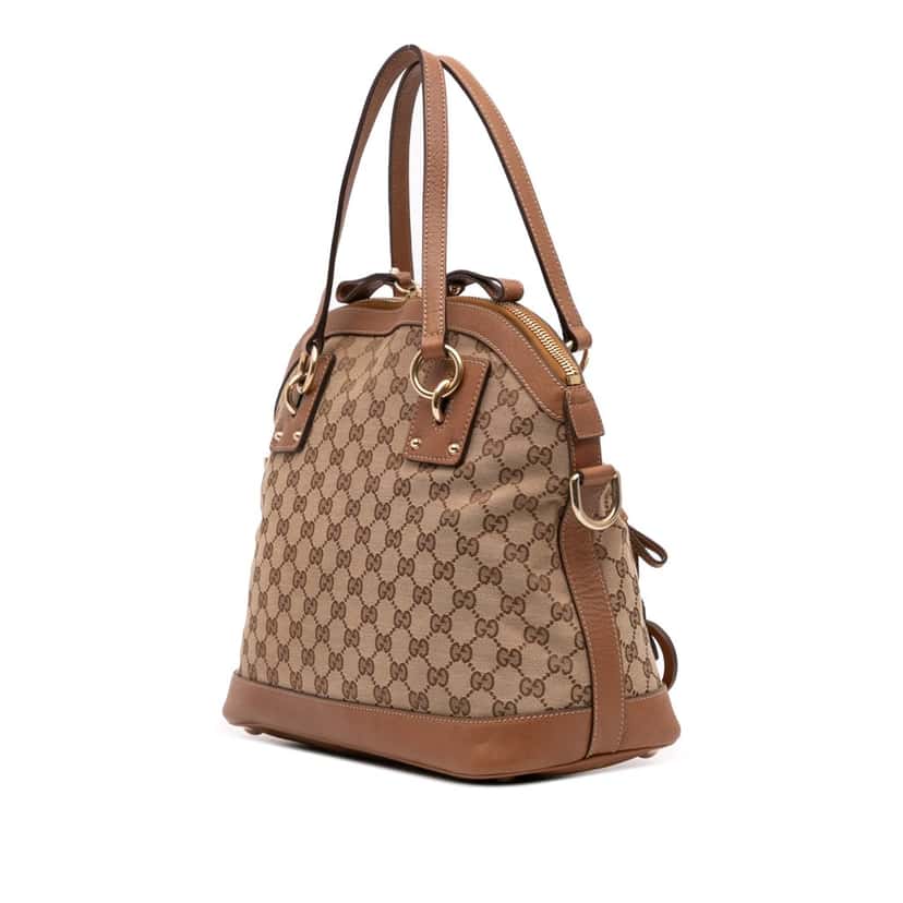 Gucci Medium GG Canvas Charm Dome Satchel Brown Canvas Good condition - Back View