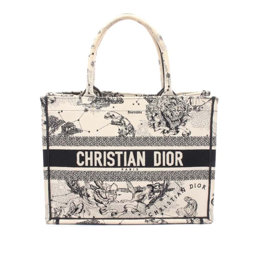 Dior Medium Canvas Embroidered Zodiac Toile De Jouy Book Tote White Canvas Good condition - Front View