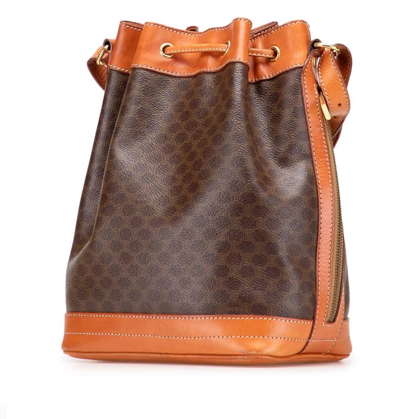 Celine Macadam Coated Canvas Drawstring Bucket Bag Brown Canvas Good condition - Back View