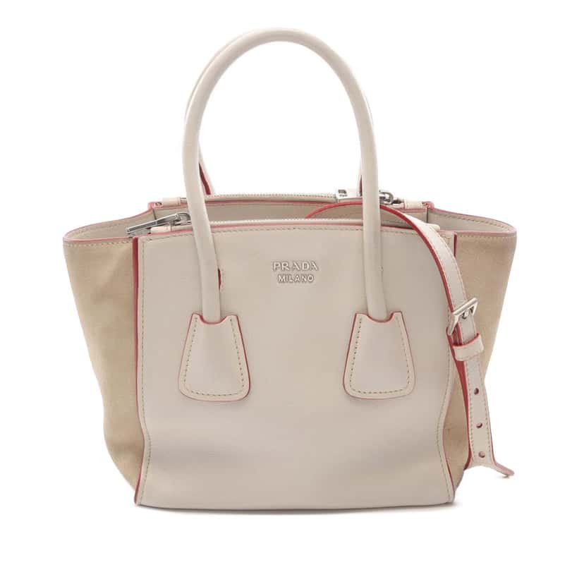 Prada Mini Scamosciato Trimmed Glace Calf Twin Pocket Satchel White Leather Good condition - Front View
