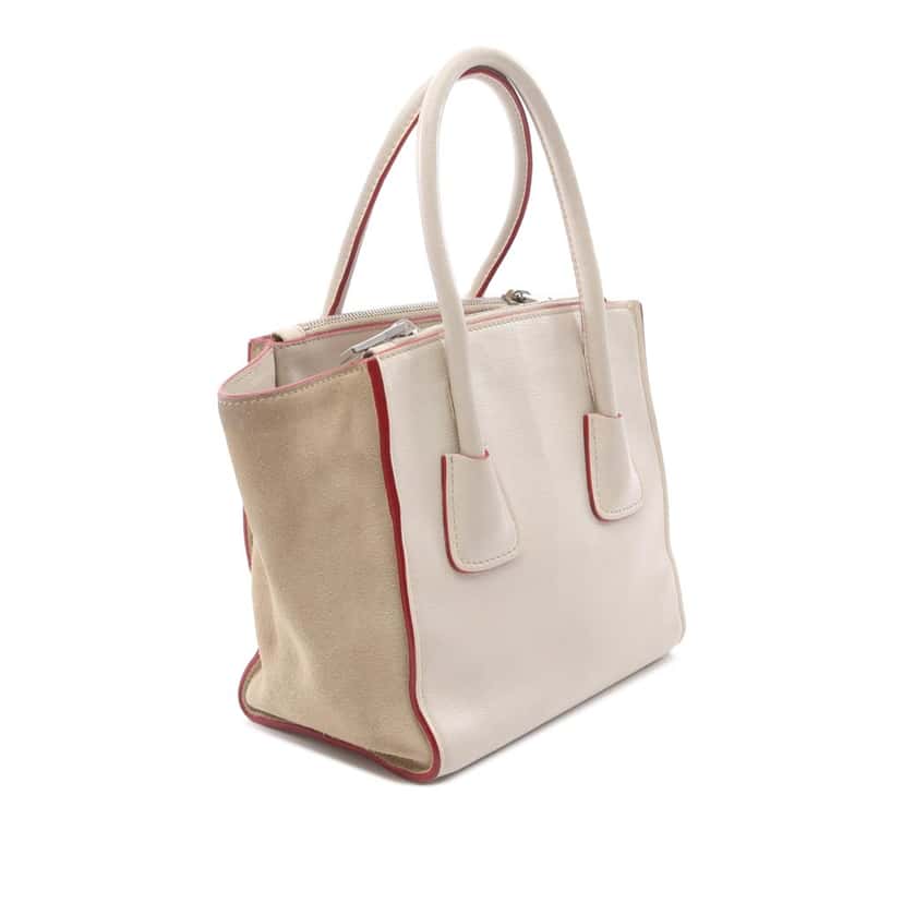 Prada Mini Scamosciato Trimmed Glace Calf Twin Pocket Satchel White Leather Good condition - Back View