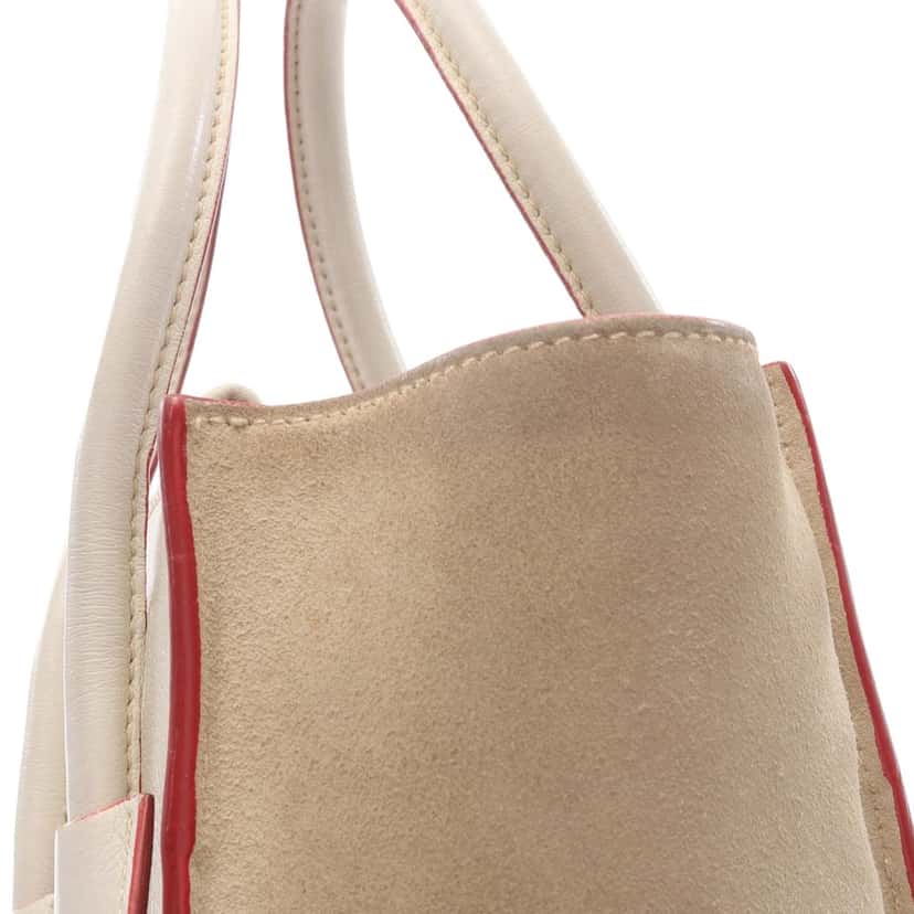 Prada Mini Scamosciato Trimmed Glace Calf Twin Pocket Satchel White Leather Good condition - Box View
