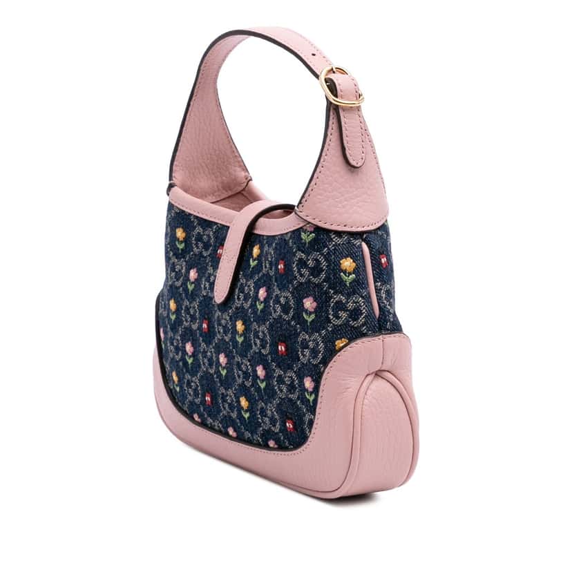 Gucci Limited Edition Mini GG Embroidered Denim Floral Jackie 1961 Crossbody Blue Denim Good condition - Back View