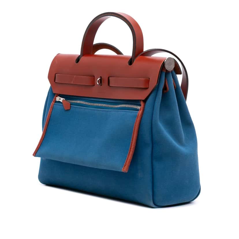 Hermès Toile Herbag Zip 31 Blue Canvas Good condition - Back View