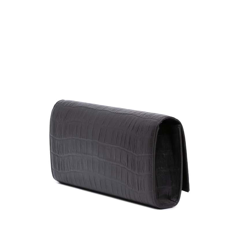 Saint Laurent Croc Embossed Leather Monogram Cassandre Clutch Black Leather Good condition - Back View