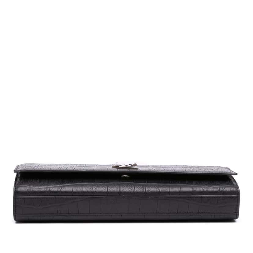 Saint Laurent Croc Embossed Leather Monogram Cassandre Clutch Black Leather Good condition - Inside View