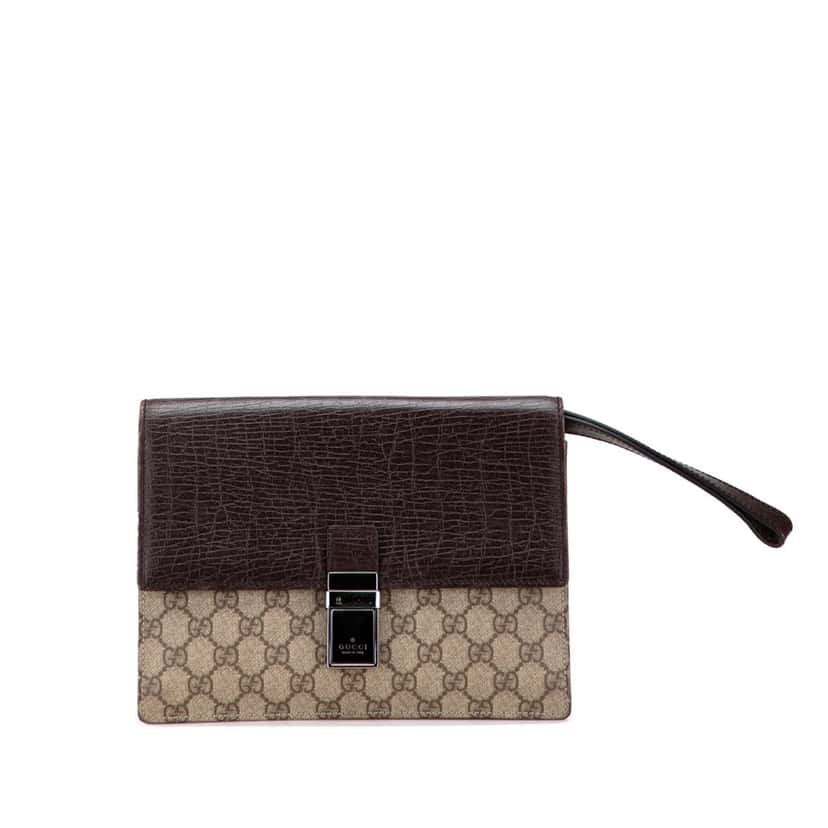 Gucci GG Supreme Clutch Brown Canvas Good condition - Front View