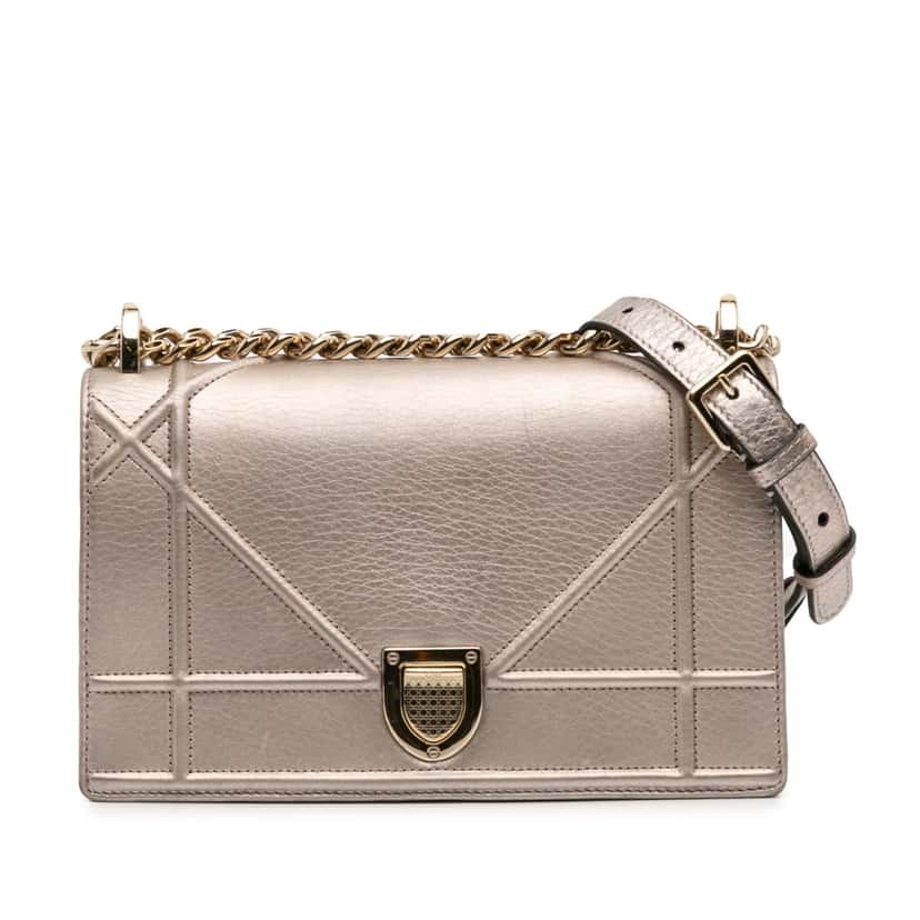 Dior Medium Metallic Grained Calfskin Diorama Flap Gold Leather Good condition - Front View