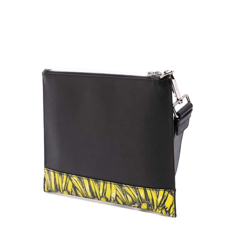 Prada Saffiano Banana Print Clutch Black Leather Good condition - Back View