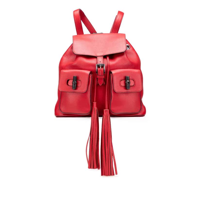 Gucci Leather Bamboo Tassel Backpack Red Leather Very good condition - Front View