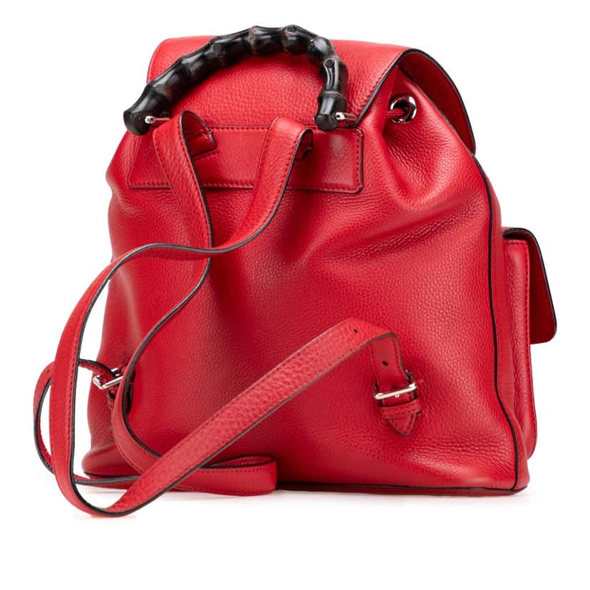 Gucci Leather Bamboo Tassel Backpack Red Leather Very good condition - Back View
