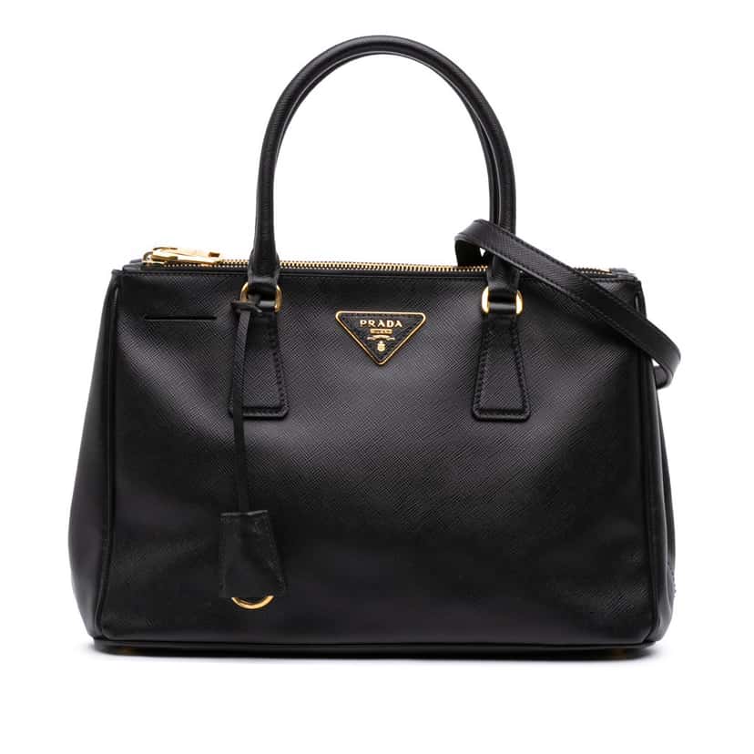 Prada Small Saffiano Lux Galleria Double Zip Satchel Black Leather Good condition - Front View