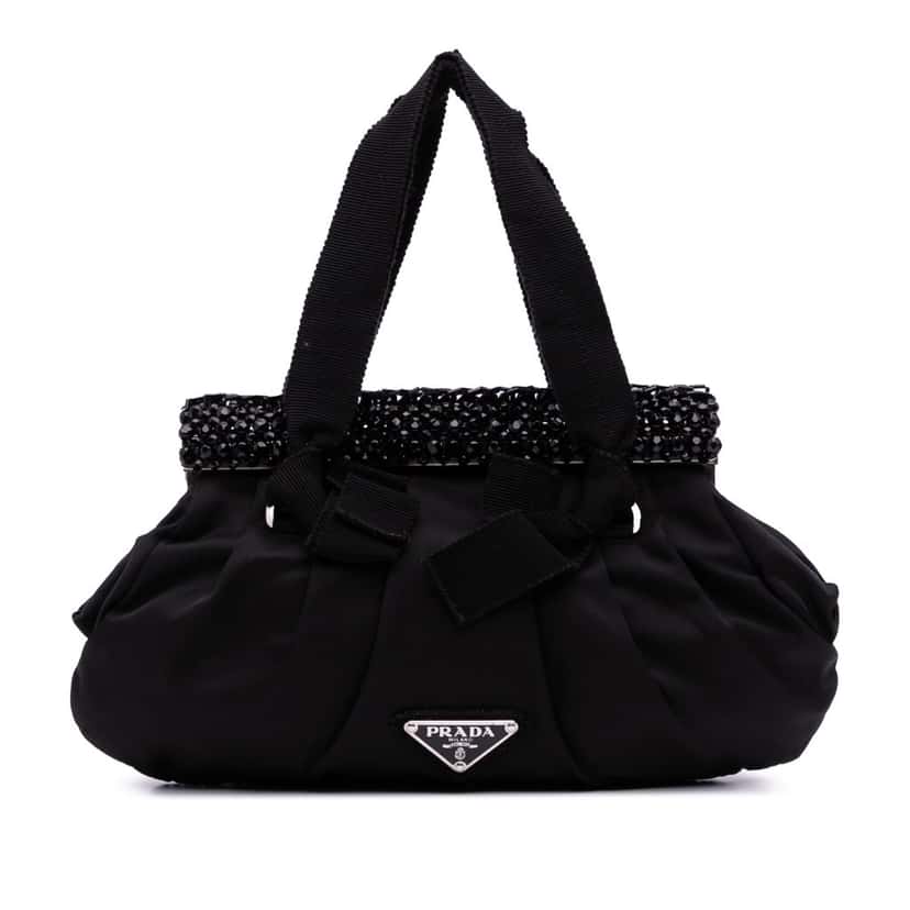 Prada Tessuto Beaded Handbag Black Good condition - Front View